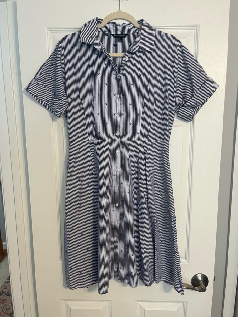 Brooks Brothers Navy and White Striped Shirt Midi Dress